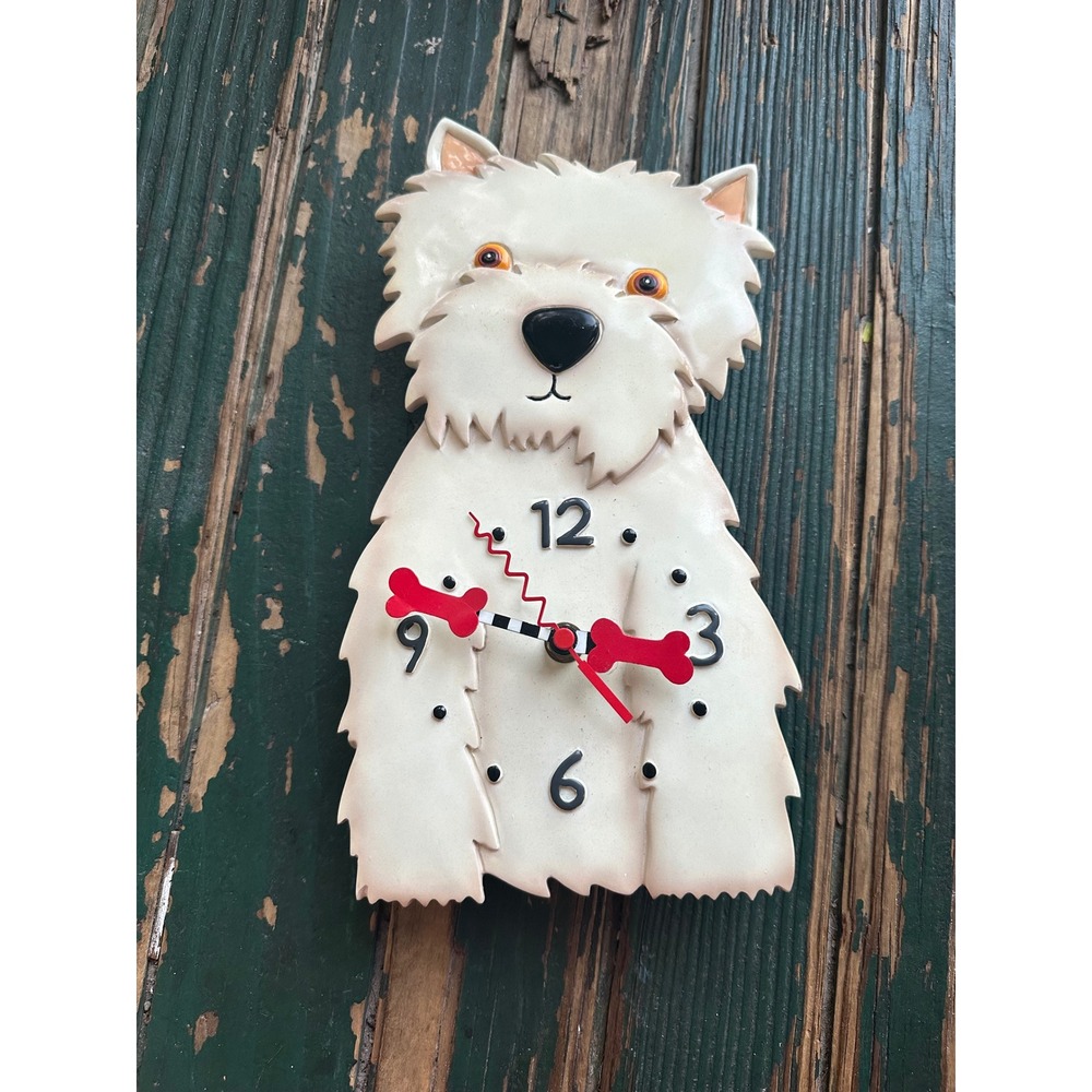 Allen Designs Westie Dog Wall Clock White Terrier Resin Pendulum Style Pet Decor
